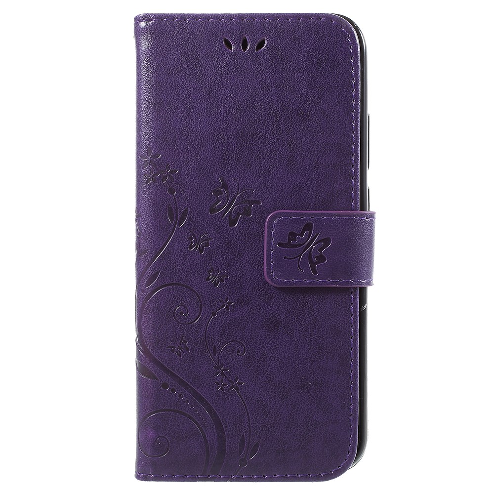 Imprint Flower Butterfly Pattern Wallet Leather Cell Phone Shell for Huawei P20 Lite/Nova 3e - Dark Purple-1