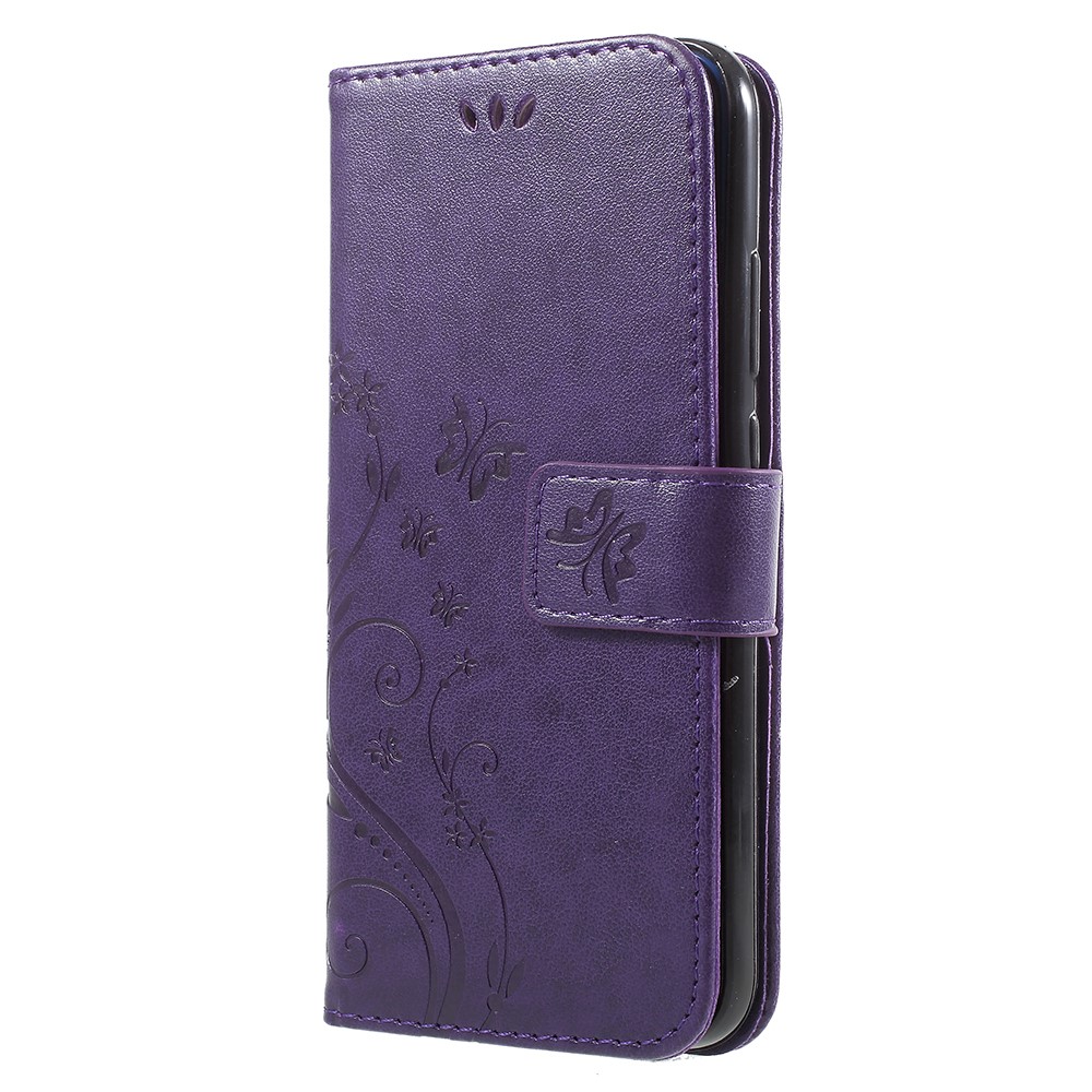 Imprint Flower Butterfly Pattern Wallet Leather Cell Phone Shell for Huawei P20 Lite/Nova 3e - Dark Purple-2