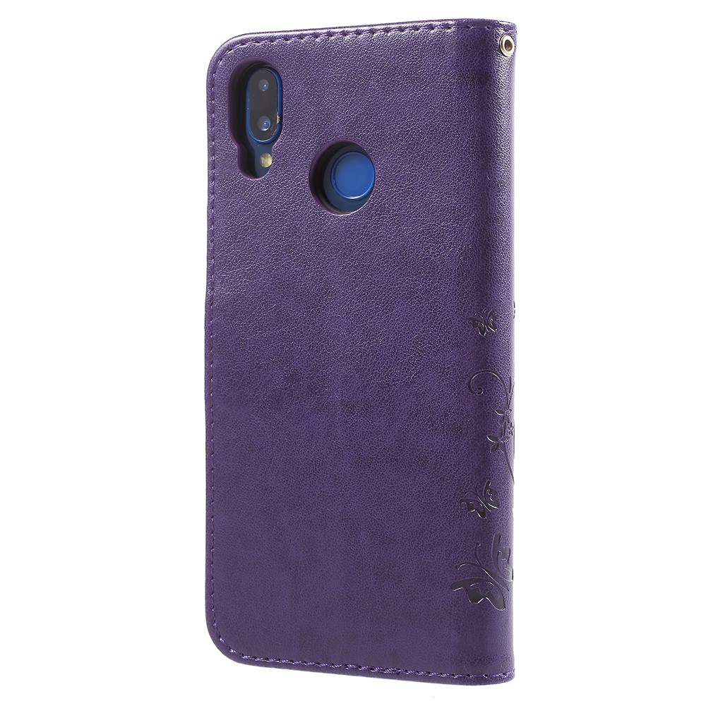Imprint Flower Butterfly Pattern Wallet Leather Cell Phone Shell for Huawei P20 Lite/Nova 3e - Dark Purple-3