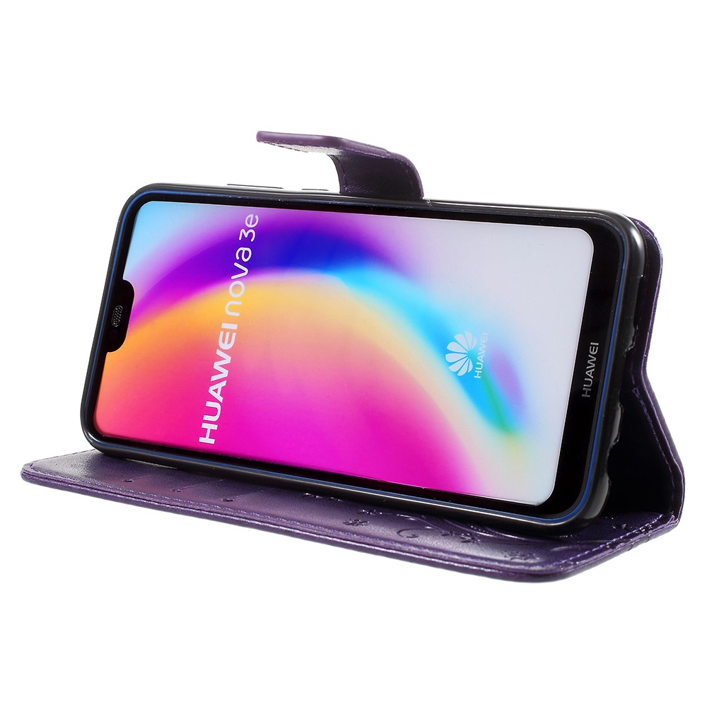 Imprint Flower Butterfly Pattern Wallet Leather Cell Phone Shell for Huawei P20 Lite/Nova 3e - Dark Purple-4