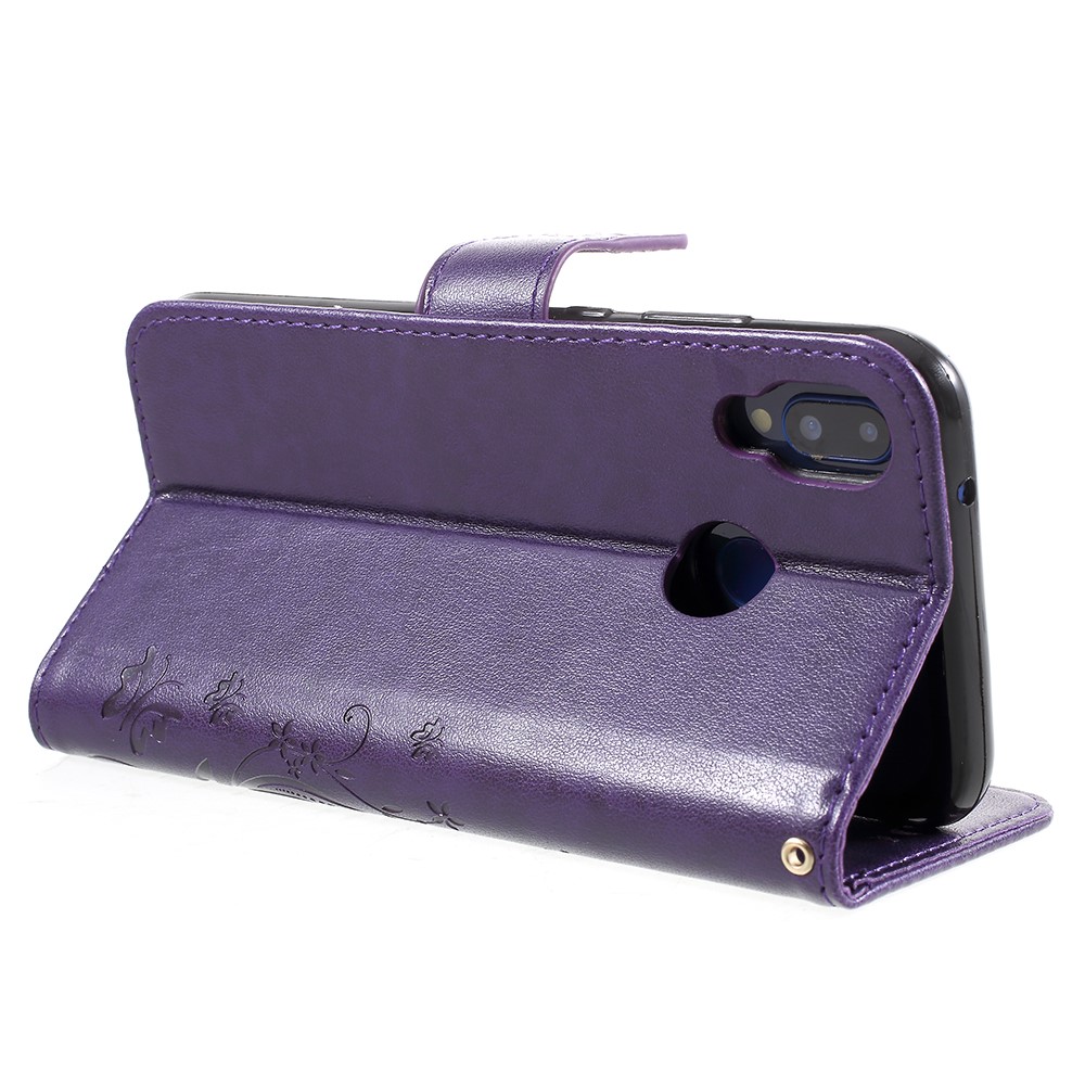 Imprint Flower Butterfly Pattern Wallet Leather Cell Phone Shell for Huawei P20 Lite/Nova 3e - Dark Purple-5