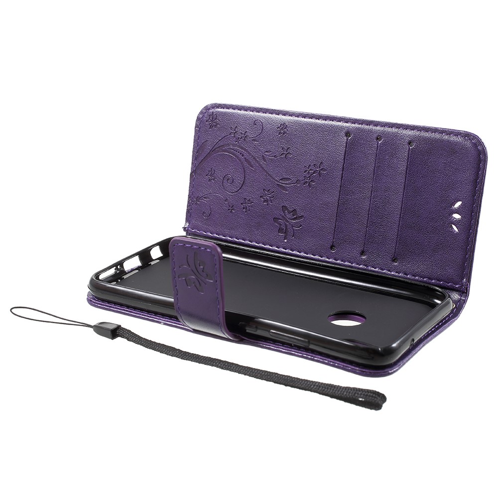 Imprint Flower Butterfly Pattern Wallet Leather Cell Phone Shell for Huawei P20 Lite/Nova 3e - Dark Purple-6