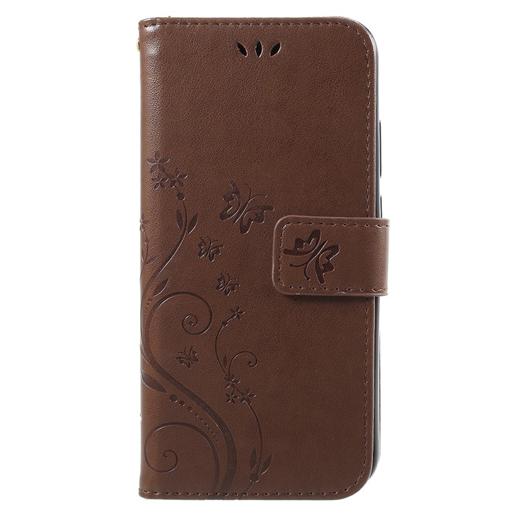 Imprint Flower Butterfly Pattern Wallet Leather Flip Casing for Huawei P20 Lite/Nova 3e - Coffee-1