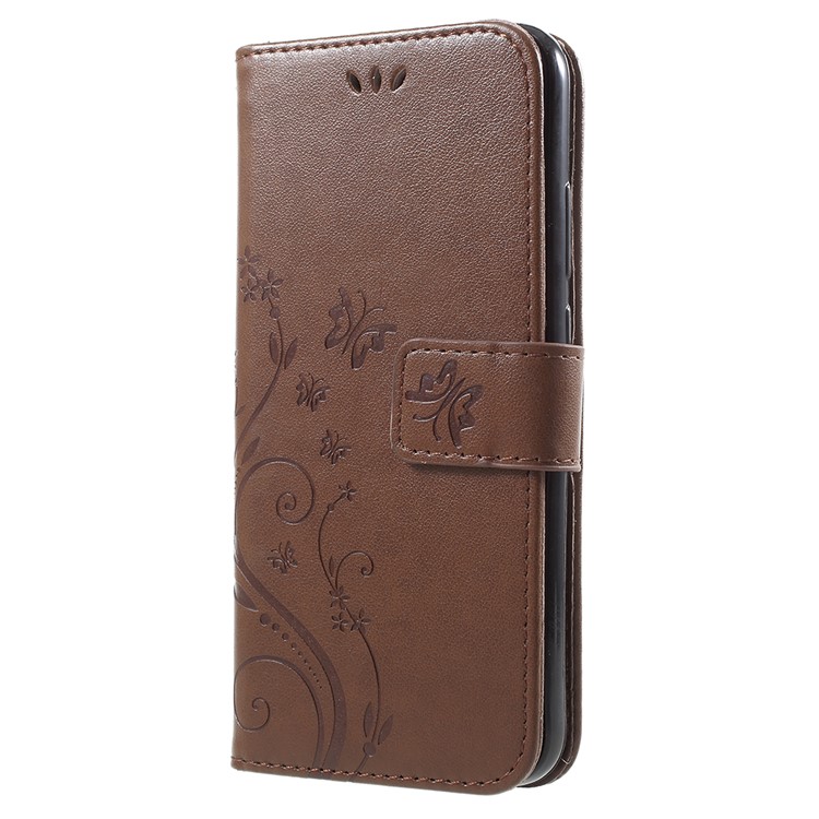 Imprint Flower Butterfly Pattern Wallet Leather Flip Casing for Huawei P20 Lite/Nova 3e - Coffee-2
