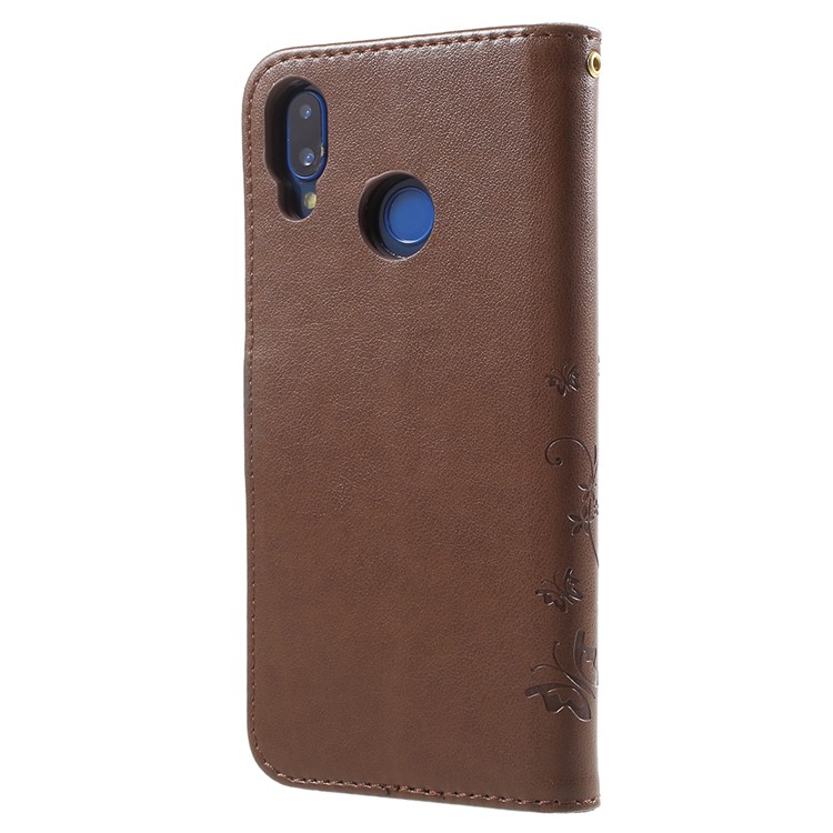 Imprint Flower Butterfly Pattern Wallet Leather Flip Casing for Huawei P20 Lite/Nova 3e - Coffee-3