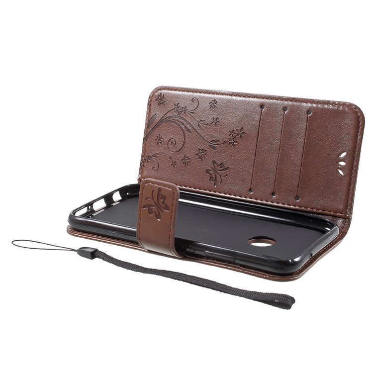 Imprint Flower Butterfly Pattern Wallet Leather Flip Casing for Huawei P20 Lite/Nova 3e - Coffee-6