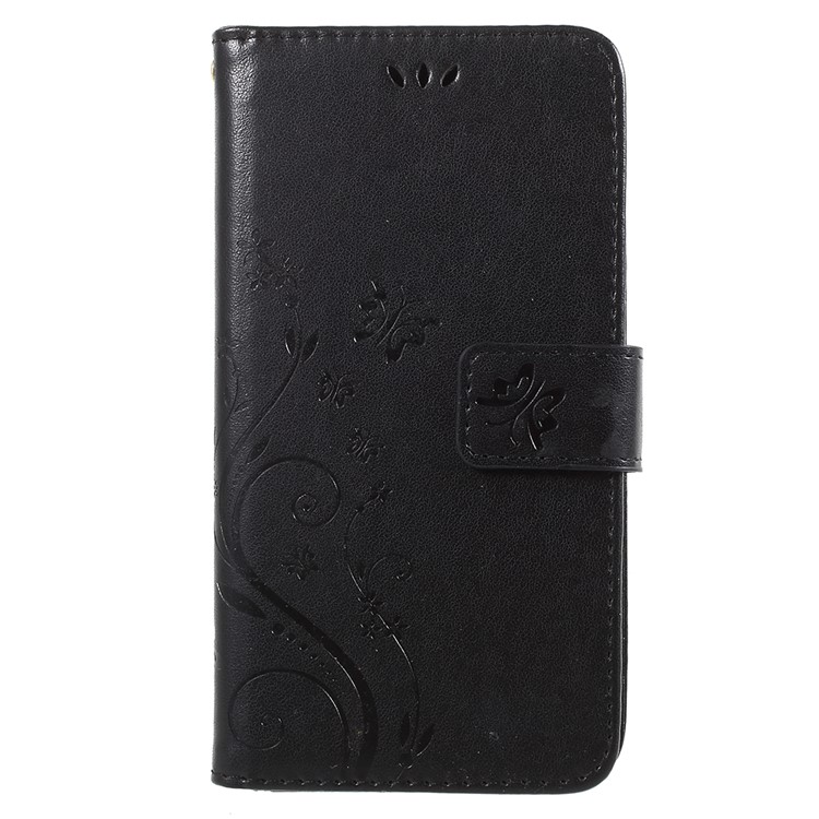 Imprint Flower Butterfly Pattern Wallet Leather Casing for Huawei Y6 Pro (2017) / Enjoy 7 / P9 lite mini - Black-2