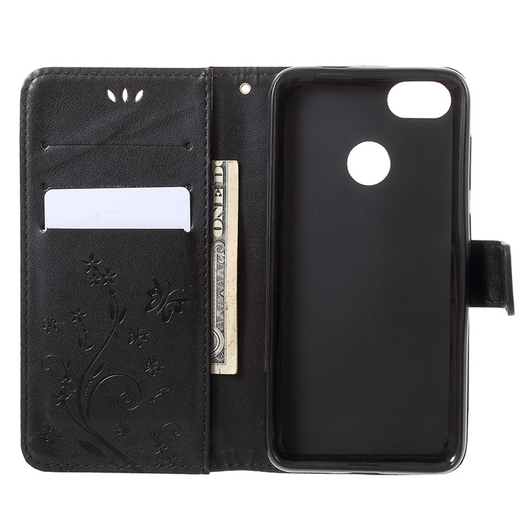 Imprint Flower Butterfly Pattern Wallet Leather Casing for Huawei Y6 Pro (2017) / Enjoy 7 / P9 lite mini - Black-5