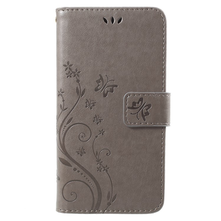 Imprint Flower Butterfly Pattern Wallet Leather Case for Huawei Y6 Pro (2017) / Enjoy 7 / P9 lite mini - Grey-1