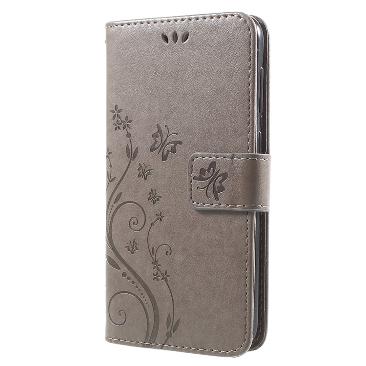 Imprint Flower Butterfly Pattern Wallet Leather Case for Huawei Y6 Pro (2017) / Enjoy 7 / P9 lite mini - Grey-2
