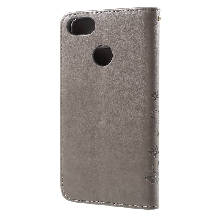 Imprint Flower Butterfly Pattern Wallet Leather Case for Huawei Y6 Pro (2017) / Enjoy 7 / P9 lite mini - Grey-3