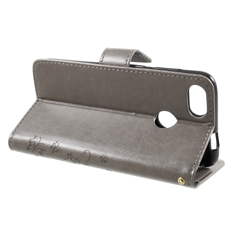 Imprint Flower Butterfly Pattern Wallet Leather Case for Huawei Y6 Pro (2017) / Enjoy 7 / P9 lite mini - Grey-4