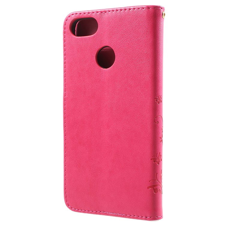 Imprint Flower Butterfly Pattern Wallet Leather Cover for Huawei Y6 Pro (2017) / Enjoy 7 / P9 lite mini - Rose-3