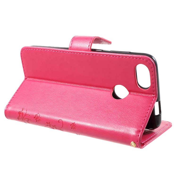 Imprint Flower Butterfly Pattern Wallet Leather Cover for Huawei Y6 Pro (2017) / Enjoy 7 / P9 lite mini - Rose-4