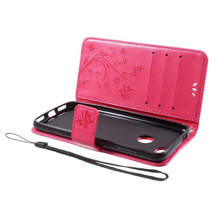 Imprint Flower Butterfly Pattern Wallet Leather Cover for Huawei Y6 Pro (2017) / Enjoy 7 / P9 lite mini - Rose-5