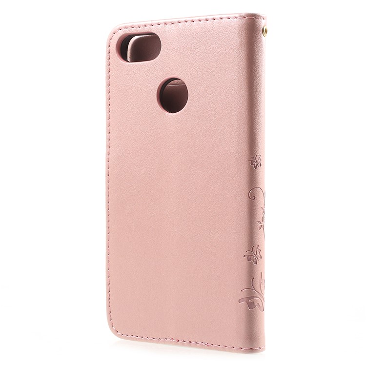Imprint Flower Butterfly Pattern Wallet Leather Shell for Huawei Y6 Pro (2017) / Enjoy 7 / P9 lite mini - Rose Gold-3