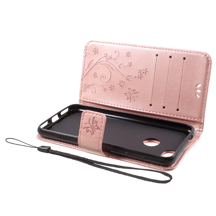 Imprint Flower Butterfly Pattern Wallet Leather Shell for Huawei Y6 Pro (2017) / Enjoy 7 / P9 lite mini - Rose Gold-5