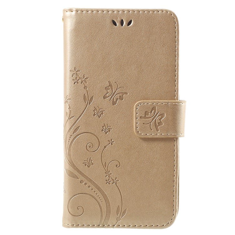Imprint Flower Butterfly Pattern Wallet Leather Casing Cover for Huawei Y6 Pro (2017) / Enjoy 7 / P9 lite mini - Gold-1