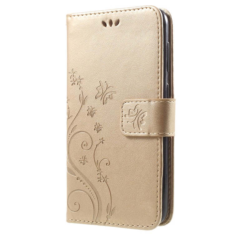Imprint Flower Butterfly Pattern Wallet Leather Casing Cover for Huawei Y6 Pro (2017) / Enjoy 7 / P9 lite mini - Gold-2