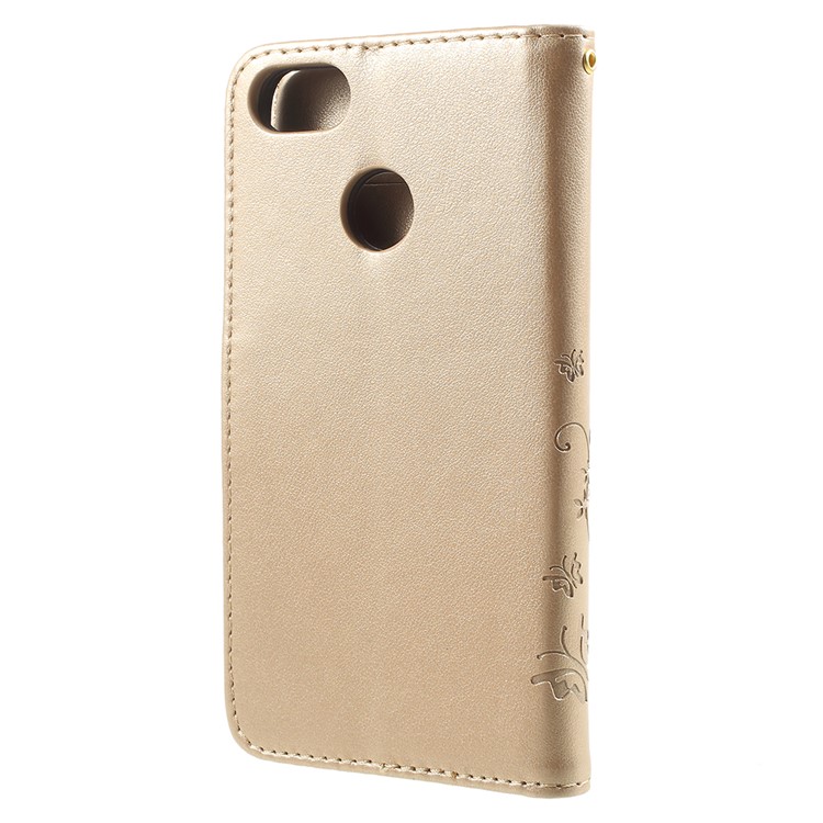 Imprint Flower Butterfly Pattern Wallet Leather Casing Cover for Huawei Y6 Pro (2017) / Enjoy 7 / P9 lite mini - Gold-3