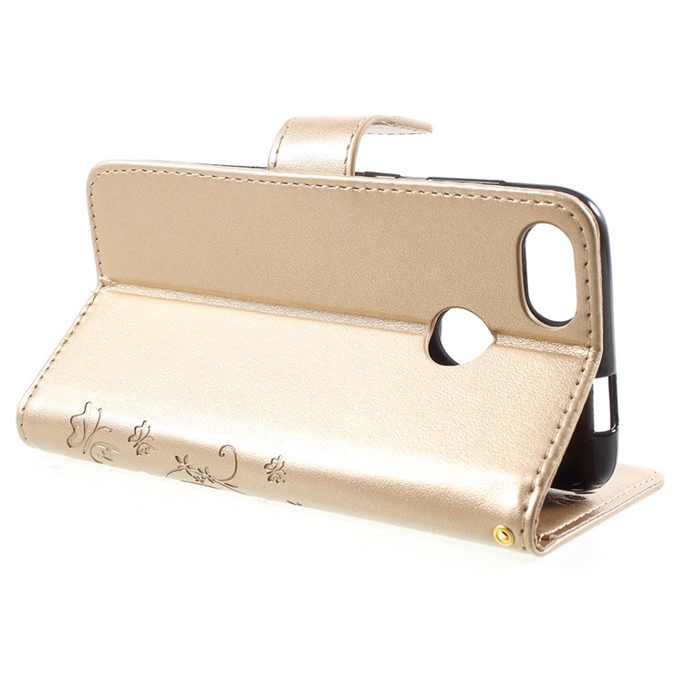 Imprint Flower Butterfly Pattern Wallet Leather Casing Cover for Huawei Y6 Pro (2017) / Enjoy 7 / P9 lite mini - Gold-4