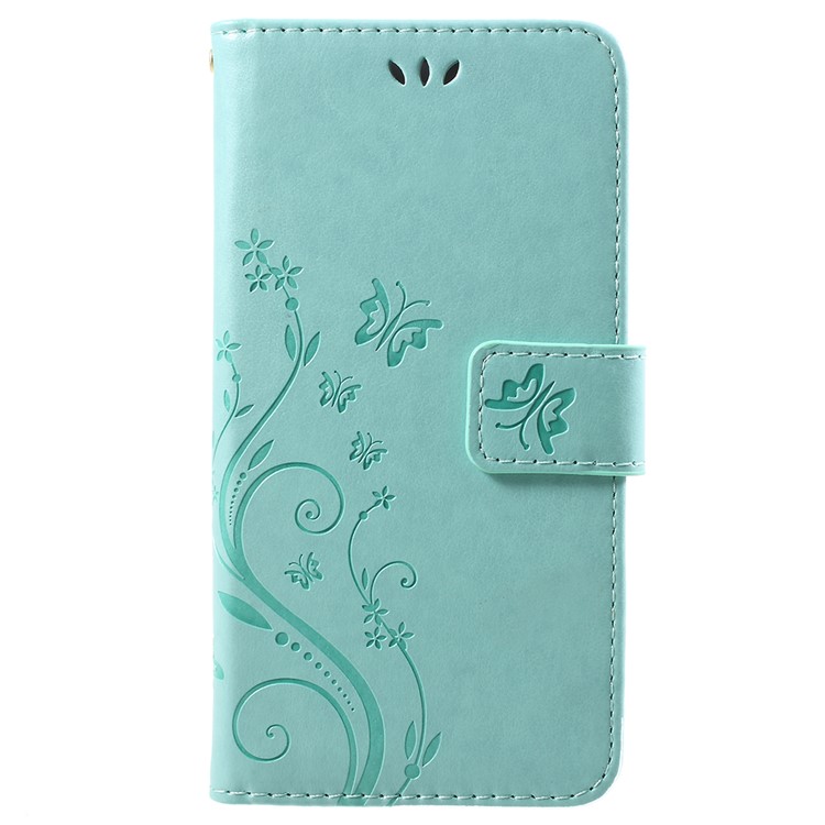 Imprint Flower Butterfly Pattern Wallet Leather Case Cover for Huawei Y6 Pro (2017) / Enjoy 7 / P9 lite mini - Cyan-1