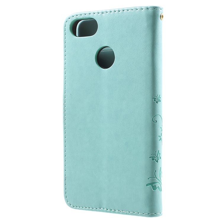 Imprint Flower Butterfly Pattern Wallet Leather Case Cover for Huawei Y6 Pro (2017) / Enjoy 7 / P9 lite mini - Cyan-3