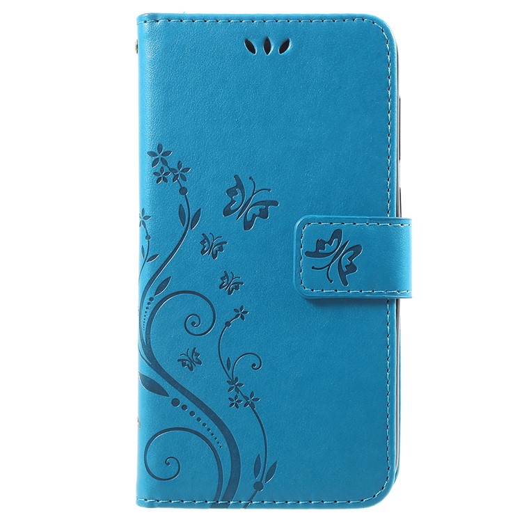 Imprint Flower Butterfly Pattern Wallet Leather Phone Case for Huawei Y6 Pro (2017) / Enjoy 7 / P9 lite mini - Blue-1
