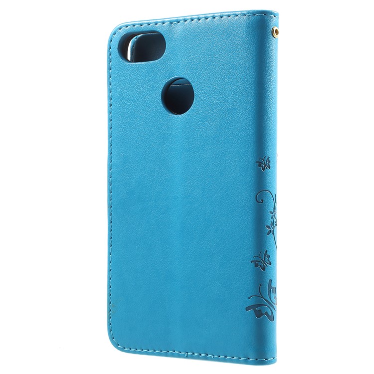 Imprint Flower Butterfly Pattern Wallet Leather Phone Case for Huawei Y6 Pro (2017) / Enjoy 7 / P9 lite mini - Blue-3