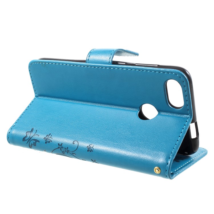 Imprint Flower Butterfly Pattern Wallet Leather Phone Case for Huawei Y6 Pro (2017) / Enjoy 7 / P9 lite mini - Blue-4