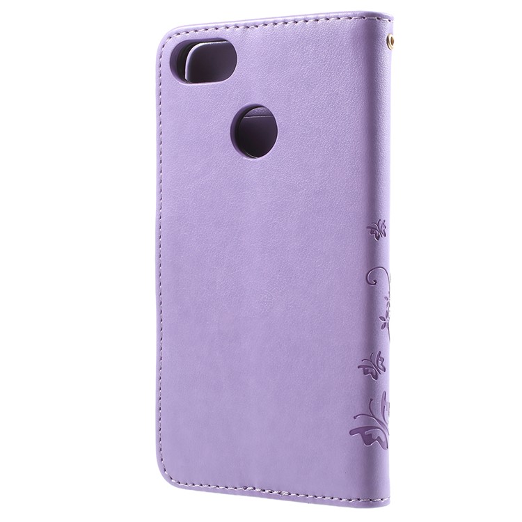 Imprint Flower Butterfly Pattern Wallet Leather Mobile Case for Huawei Y6 Pro (2017) / Enjoy 7 / P9 lite mini - Light Purple-3