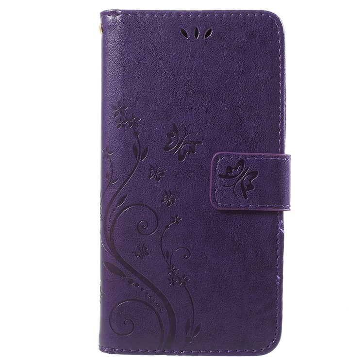 Imprint Flower Butterfly Pattern Wallet Leather Phone Cover for Huawei Y6 Pro (2017) / Enjoy 7 / P9 lite mini - Dark Purple-1