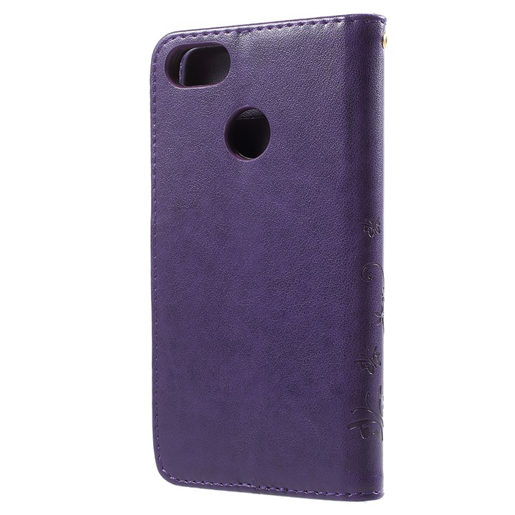 Imprint Flower Butterfly Pattern Wallet Leather Phone Cover for Huawei Y6 Pro (2017) / Enjoy 7 / P9 lite mini - Dark Purple-3