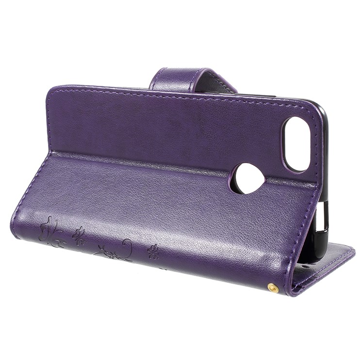 Imprint Flower Butterfly Pattern Wallet Leather Phone Cover for Huawei Y6 Pro (2017) / Enjoy 7 / P9 lite mini - Dark Purple-4