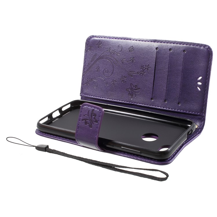 Imprint Flower Butterfly Pattern Wallet Leather Phone Cover for Huawei Y6 Pro (2017) / Enjoy 7 / P9 lite mini - Dark Purple-5
