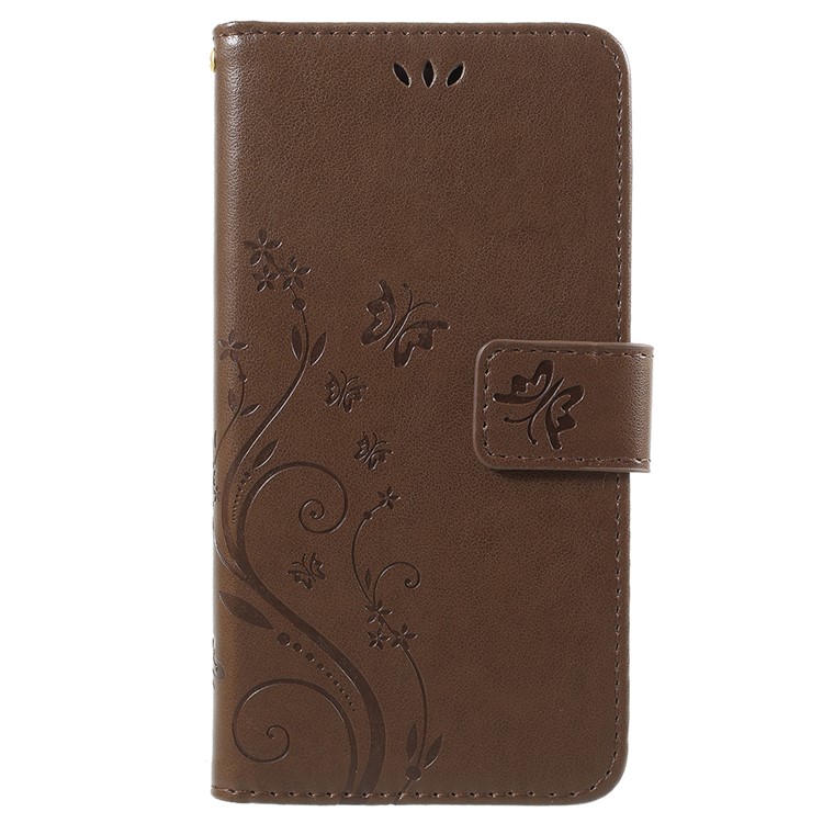 Imprint Flower Butterfly Pattern Wallet Leather Mobile Cover for Huawei Y6 Pro (2017) / Enjoy 7 / P9 lite mini - Brown-1