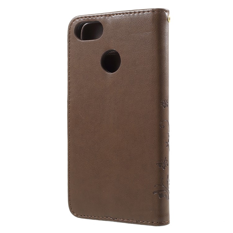 Imprint Flower Butterfly Pattern Wallet Leather Mobile Cover for Huawei Y6 Pro (2017) / Enjoy 7 / P9 lite mini - Brown-3