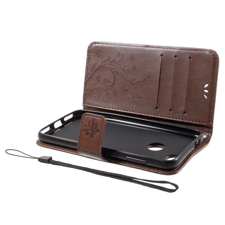 Imprint Flower Butterfly Pattern Wallet Leather Mobile Cover for Huawei Y6 Pro (2017) / Enjoy 7 / P9 lite mini - Brown-5