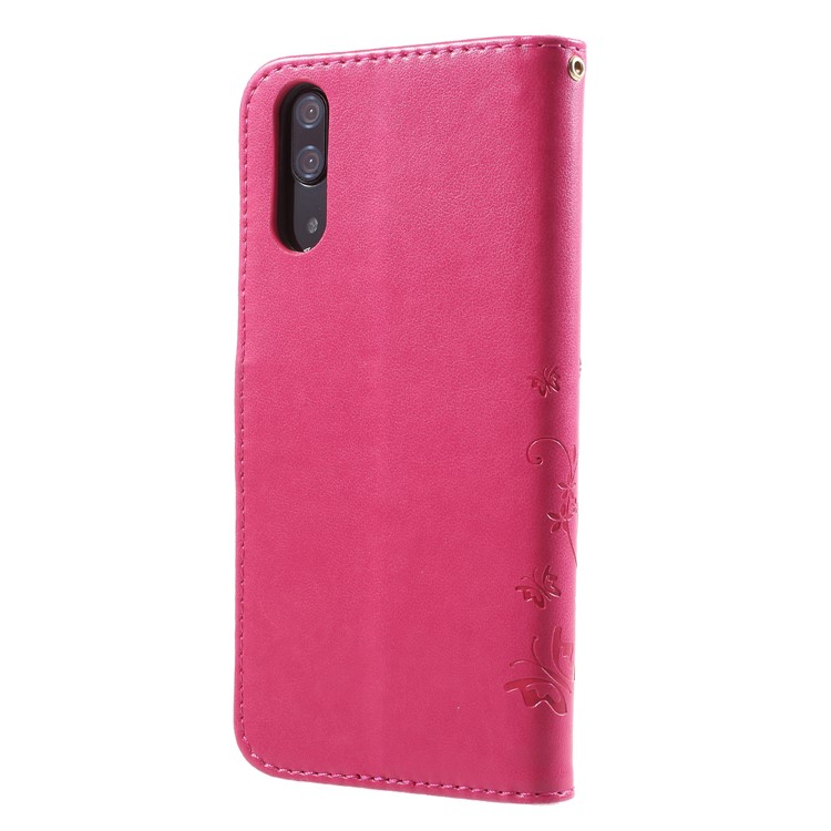 Imprint Flower Butterfly Pattern Wallet Leather Casing for Huawei P20 - Rose-2