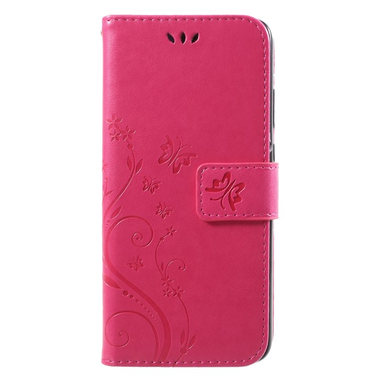 Imprint Flower Butterfly Pattern Wallet Leather Casing for Huawei P20 - Rose-3