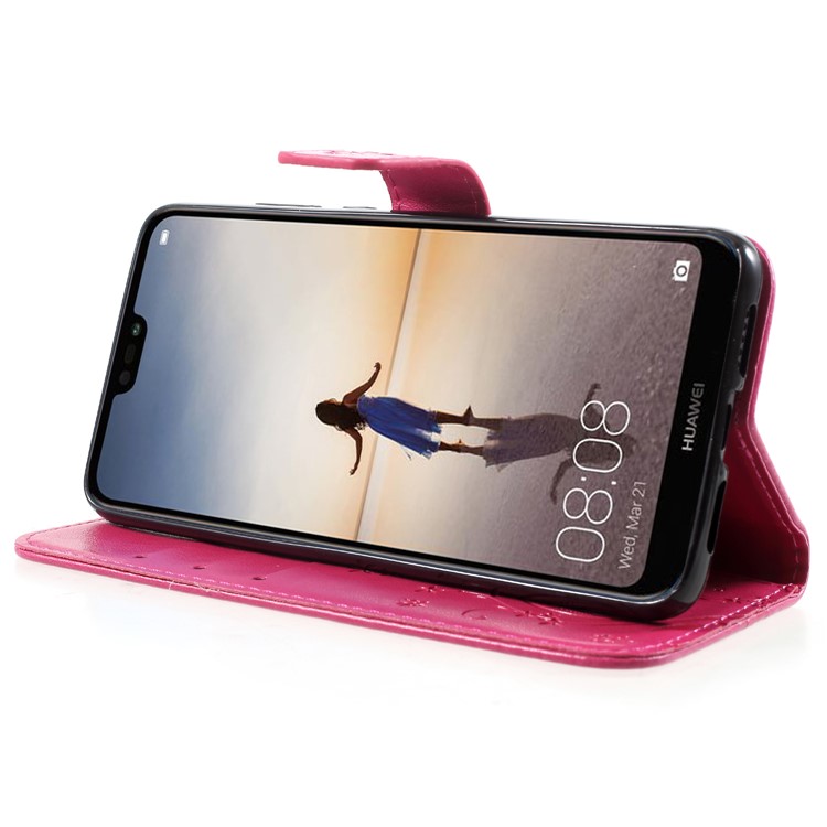Imprint Flower Butterfly Pattern Wallet Leather Casing for Huawei P20 - Rose-4