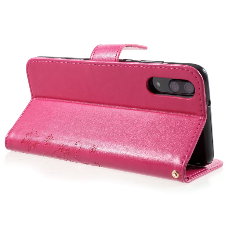 Imprint Flower Butterfly Pattern Wallet Leather Casing for Huawei P20 - Rose-5