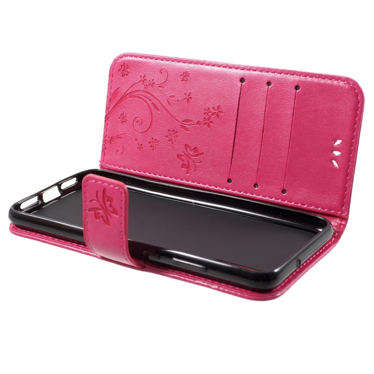Imprint Flower Butterfly Pattern Wallet Leather Casing for Huawei P20 - Rose-6