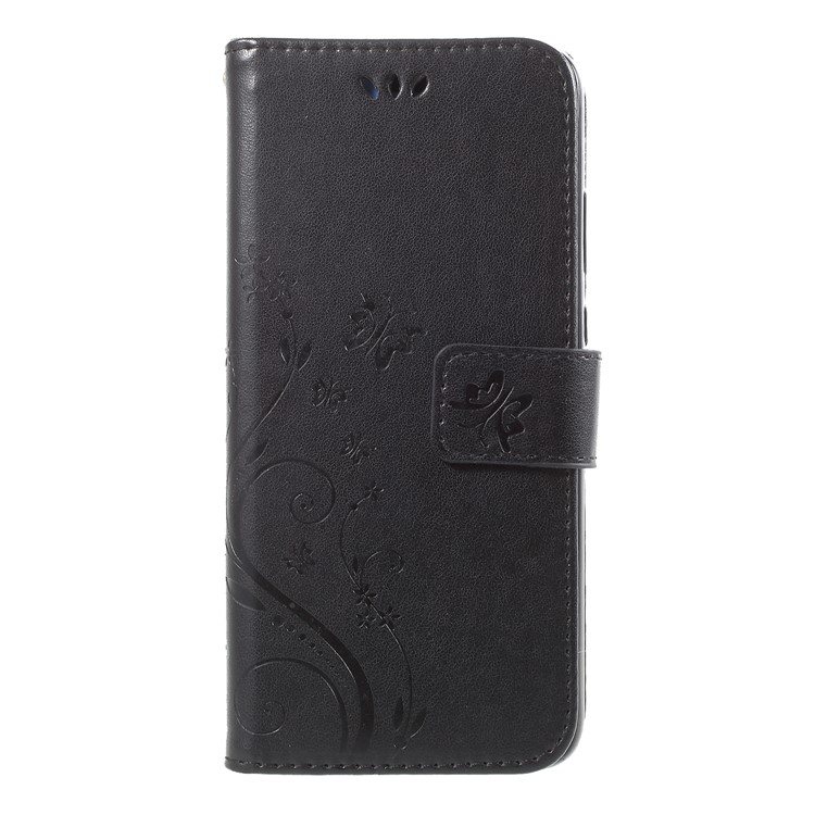 Imprint Flower Butterfly Pattern Wallet Leather Case Accessory for Huawei P20 - Black-1