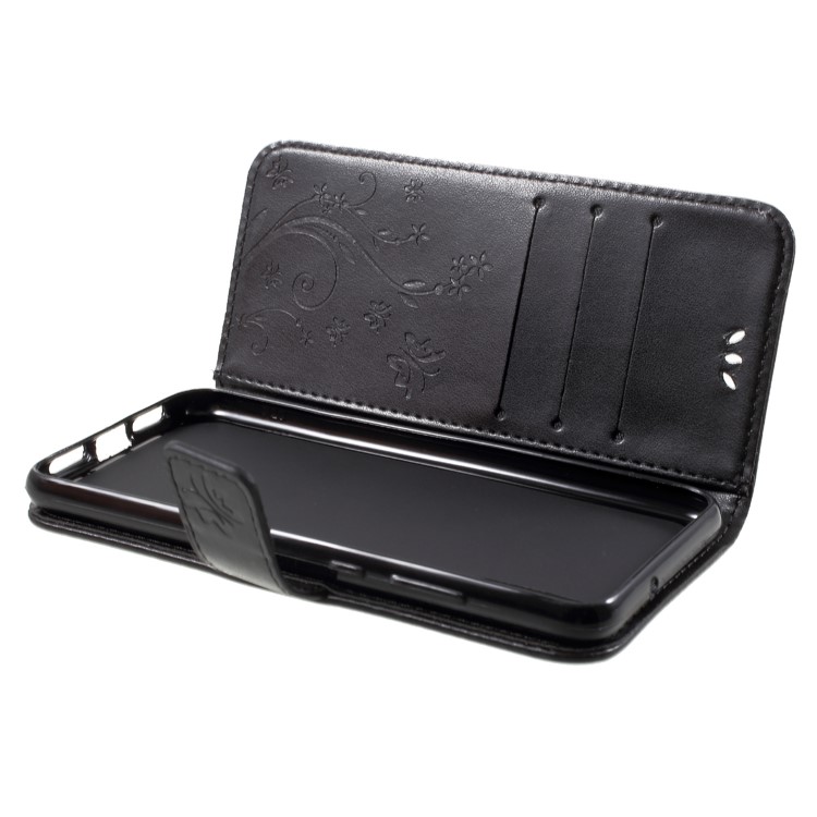 Imprint Flower Butterfly Pattern Wallet Leather Case Accessory for Huawei P20 - Black-10