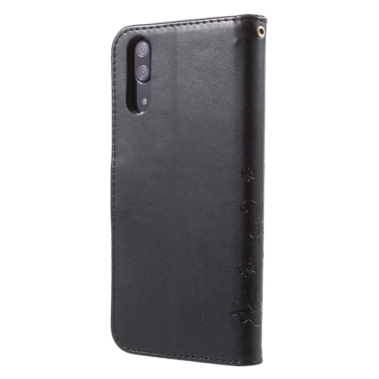 Imprint Flower Butterfly Pattern Wallet Leather Case Accessory for Huawei P20 - Black-2