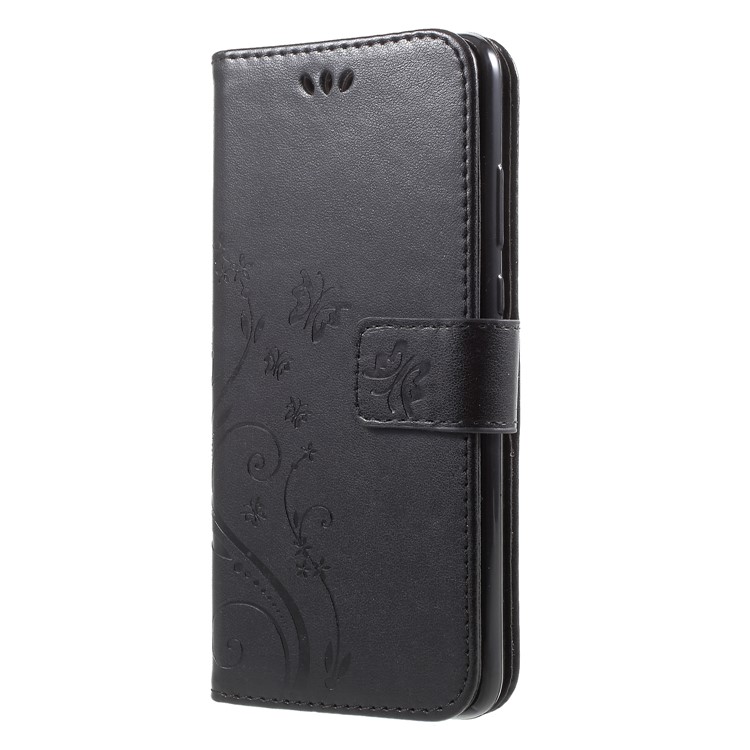 Imprint Flower Butterfly Pattern Wallet Leather Case Accessory for Huawei P20 - Black-3