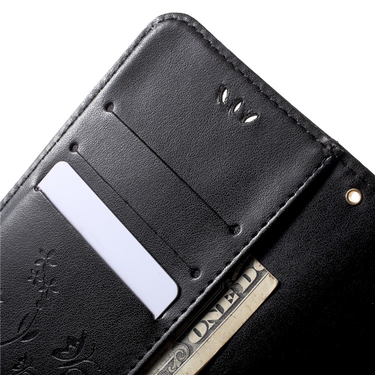 Imprint Flower Butterfly Pattern Wallet Leather Case Accessory for Huawei P20 - Black-7