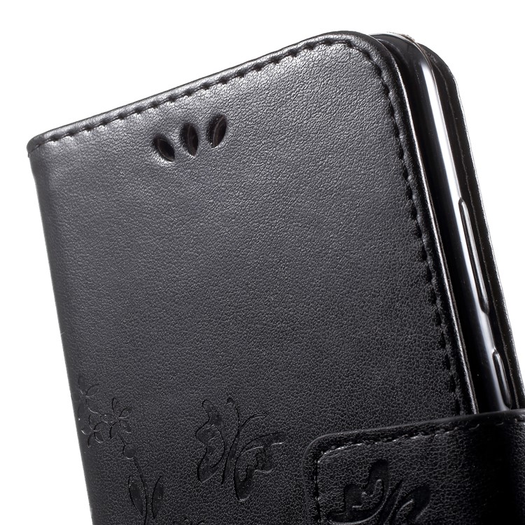 Imprint Flower Butterfly Pattern Wallet Leather Case Accessory for Huawei P20 - Black-8