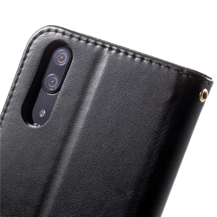 Imprint Flower Butterfly Pattern Wallet Leather Case Accessory for Huawei P20 - Black-9
